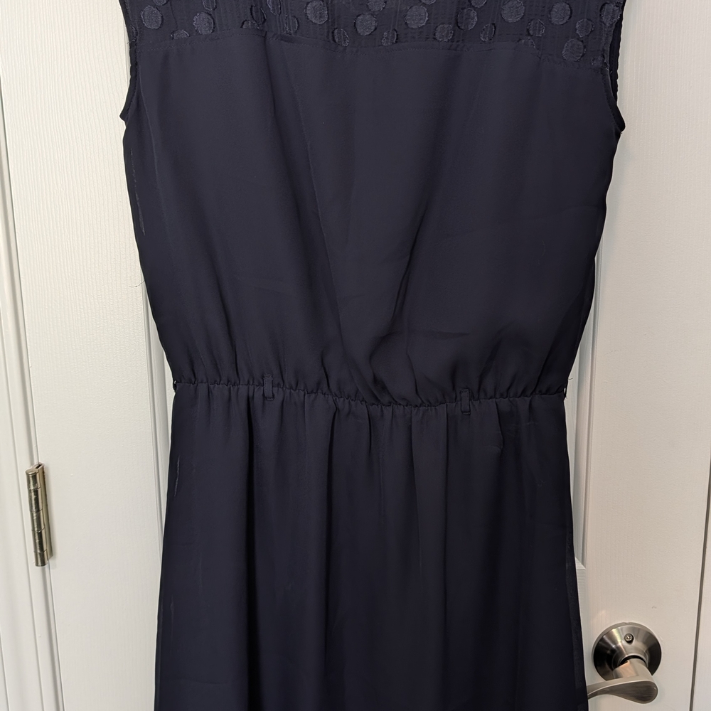 Banana Republic Navy Sleeveless Midi Dress with Dot Yoke